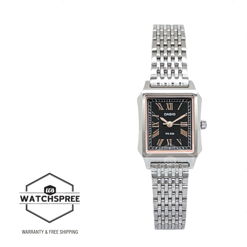 Casio Ladies' Analog Square Dial Stainless Steel Band Watch LTPB190D-1B LTP-B190D-1B