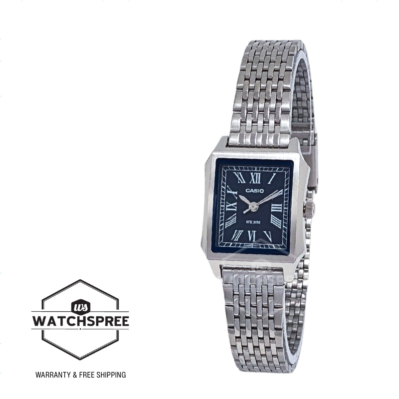 Casio Ladies' Analog Square Dial Stainless Steel Band Watch LTPB190D-2B LTP-B190D-2B