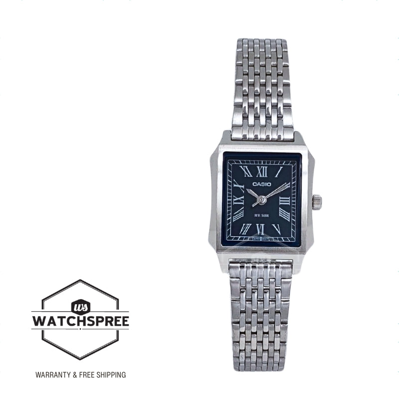 Casio Ladies' Analog Square Dial Stainless Steel Band Watch LTPB190D-2B LTP-B190D-2B