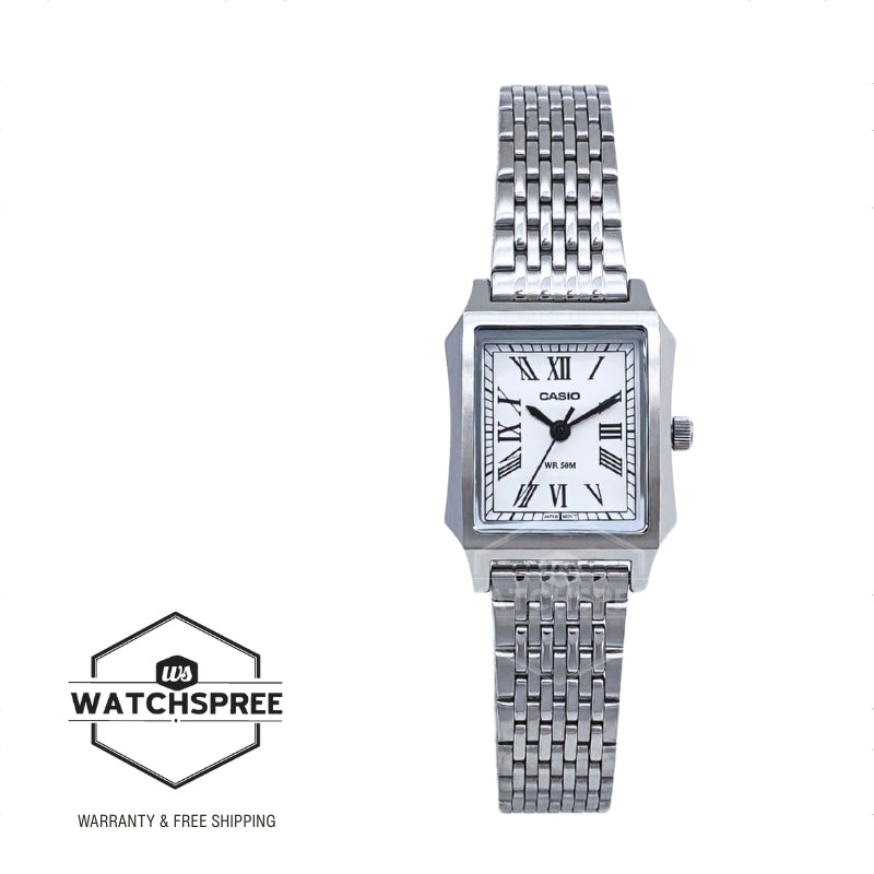 Casio Ladies' Analog Square Dial Stainless Steel Band Watch LTPB190D-7B LTP-B190D-7B