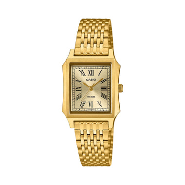 Casio Ladies' Analog Square Dial Gold Ion Plated Stainless Steel Band Watch LTPB190G-9B LTP-B190G-9B