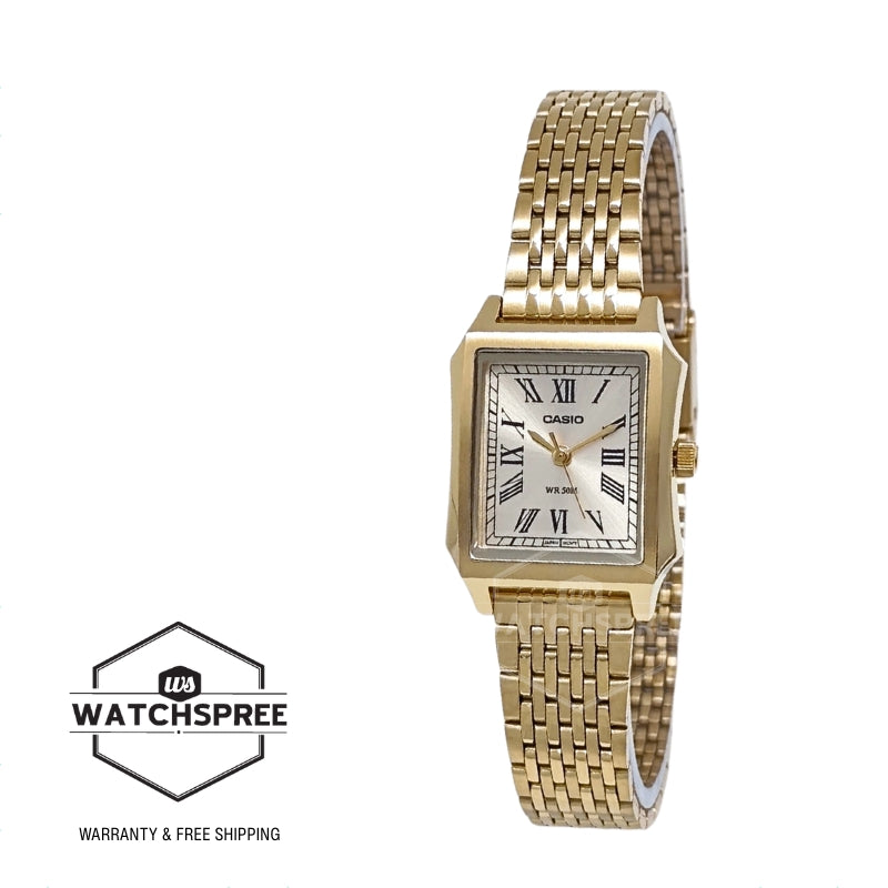Casio Ladies' Analog Square Dial Gold Ion Plated Stainless Steel Band Watch LTPB190G-9B LTP-B190G-9B