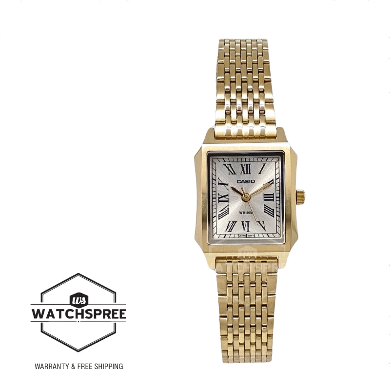 Casio Ladies' Analog Square Dial Gold Ion Plated Stainless Steel Band Watch LTPB190G-9B LTP-B190G-9B