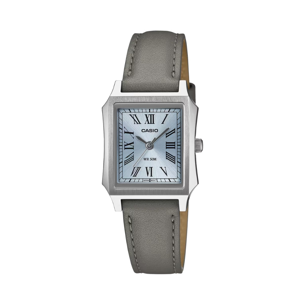 Casio Ladies' Analog Square Dial Grey Leather Strap Watch LTPB190L-2B LTP-B190L-2B