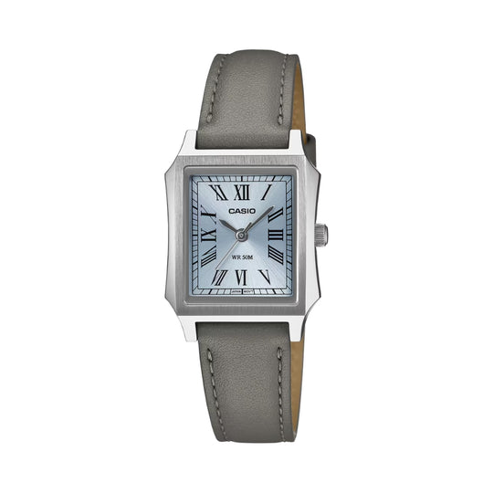 Casio Ladies' Analog Square Dial Grey Leather Strap Watch LTPB190L-2B LTP-B190L-2B