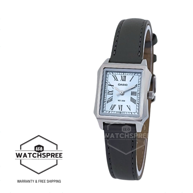 Casio Ladies' Analog Square Dial Grey Leather Strap Watch LTPB190L-2B LTP-B190L-2B