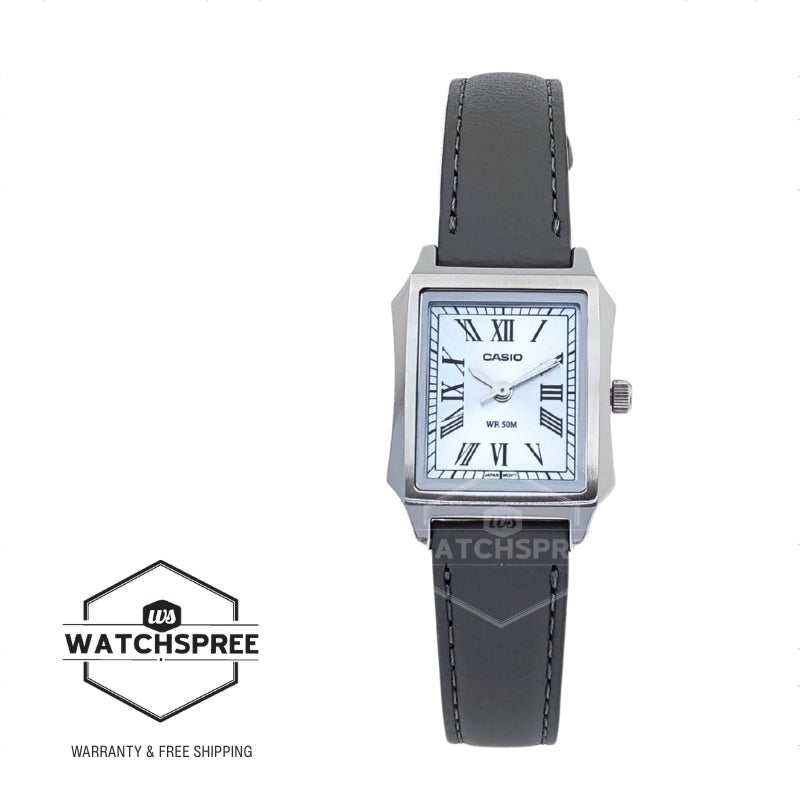 Casio Ladies' Analog Square Dial Grey Leather Strap Watch LTPB190L-2B LTP-B190L-2B