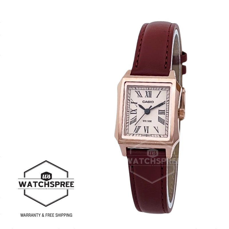 Casio Ladies' Analog Square Dial Red Leather Strap Watch LTPB190RGL-4B LTP-B190RGL-4B