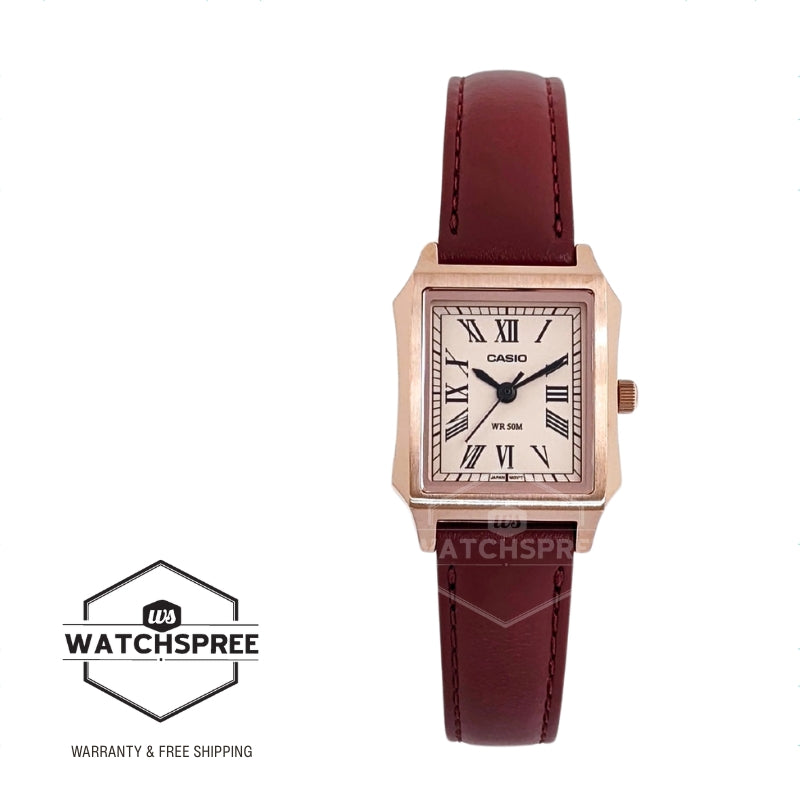 Casio Ladies' Analog Square Dial Red Leather Strap Watch LTPB190RGL-4B LTP-B190RGL-4B