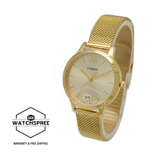 Load image into Gallery viewer, Casio Ladies&#39; Analog Gold Ion Plated Stainless Steel Mesh Band Watch LTPE157MG-9A LTP-E157MG-9A
