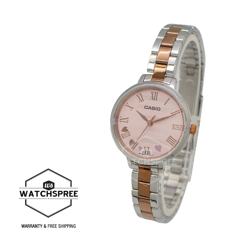 Casio Ladies' Analog Two Tone Rose Gold Ion Plated Stainless Steel Band Watch LTPE160RG-4A LTP-E160RG-4A