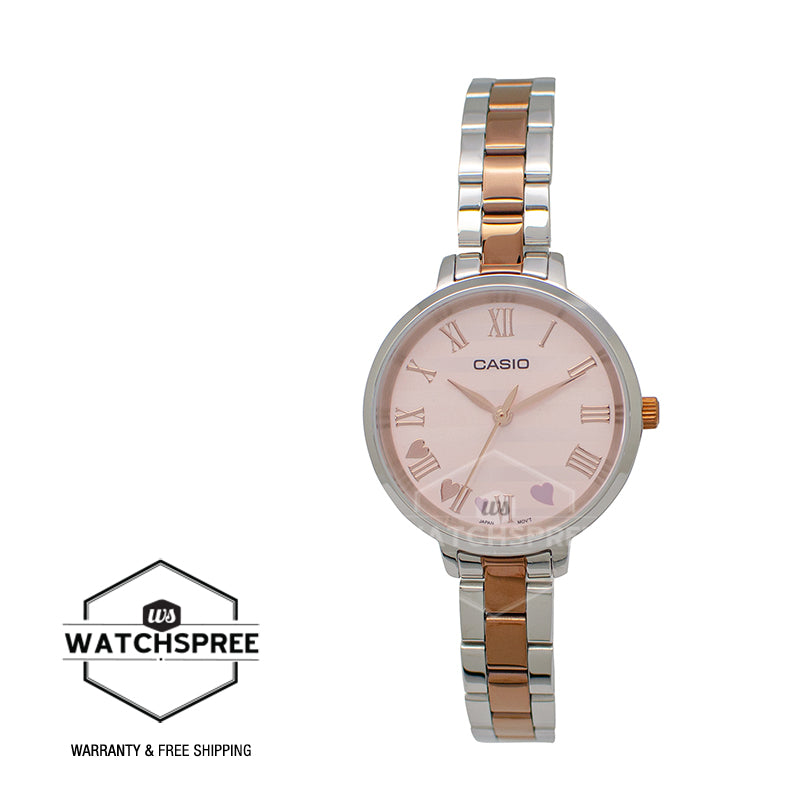 Casio Ladies' Analog Two Tone Rose Gold Ion Plated Stainless Steel Band Watch LTPE160RG-4A LTP-E160RG-4A