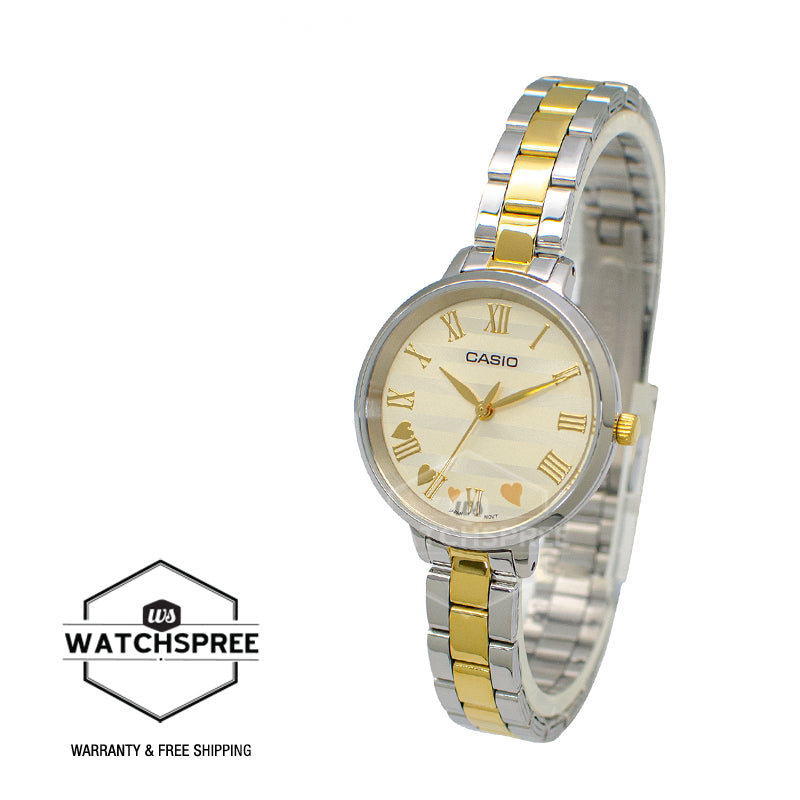 Casio Ladies' Analog Two Tone Gold Ion Plated Stainless Steel Band Watch LTPE160SG-9A LTP-E160SG-9A