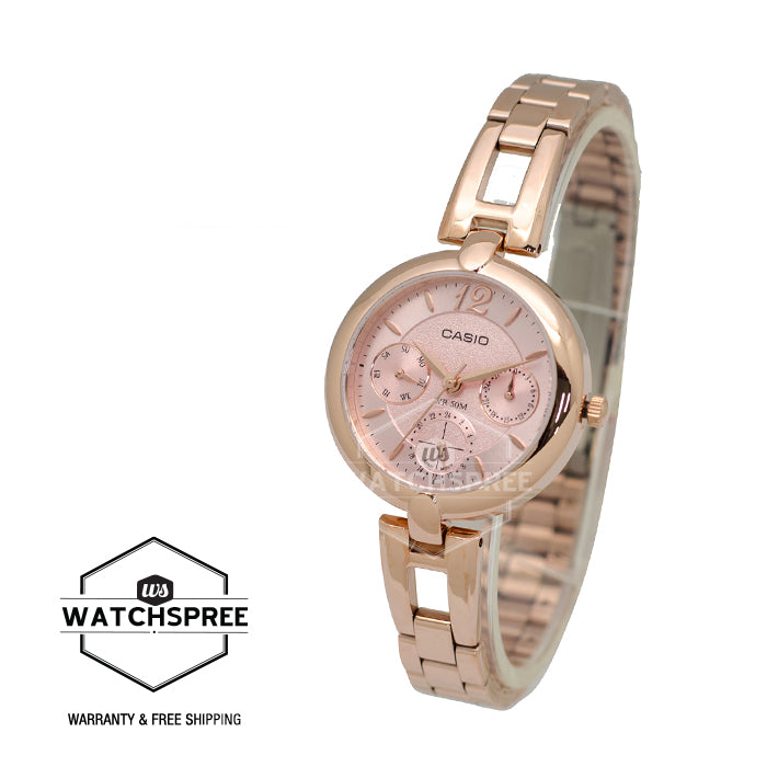 Casio Ladies' Standard Analog Pink Gold Ion Plated Band Watch LTPE401PG-4A LTP-E401PG-4A