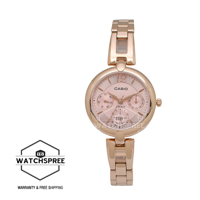 Casio Ladies' Standard Analog Pink Gold Ion Plated Band Watch LTPE401PG-4A LTP-E401PG-4A