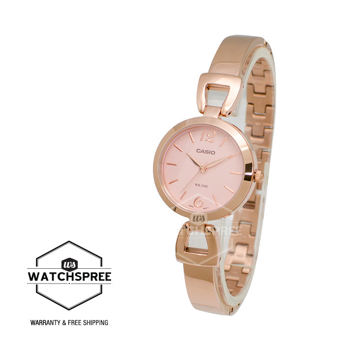 Casio Ladies' Standard Analog Pink Gold Ion Plated Band Watch LTPE402PG-4A LTP-E402PG-4A