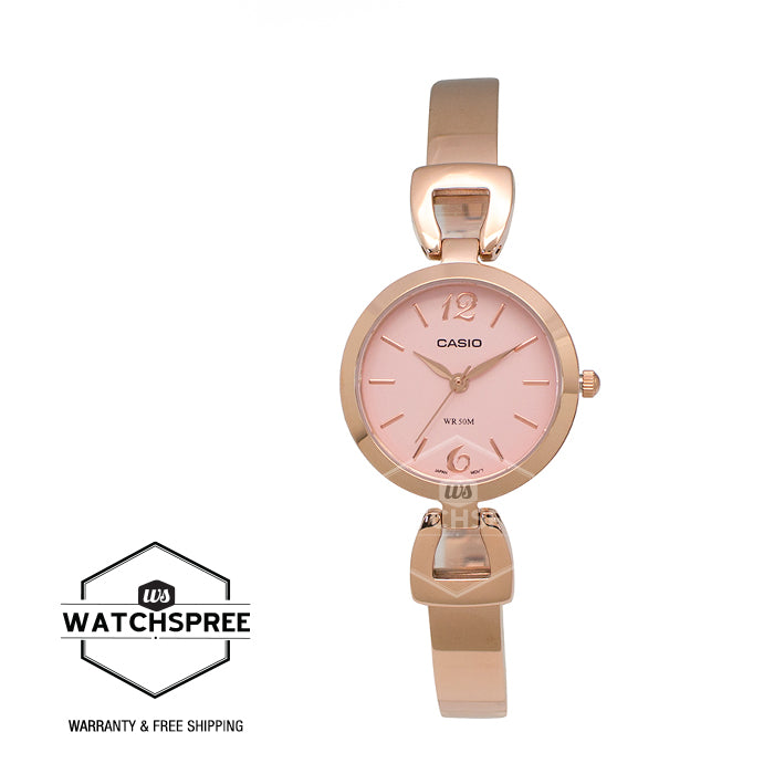 Casio Ladies' Standard Analog Pink Gold Ion Plated Band Watch LTPE402PG-4A LTP-E402PG-4A