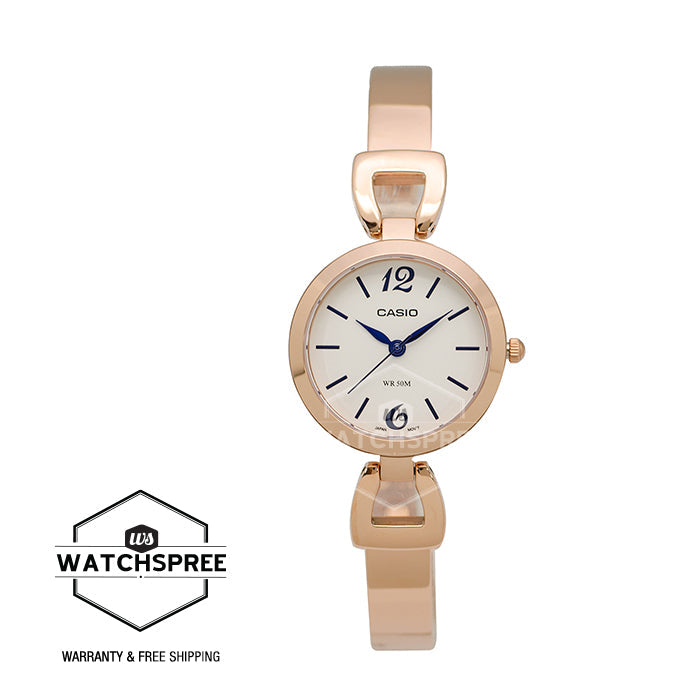 Casio Ladies' Standard Analog Pink Gold Ion Plated Band Watch LTPE402PG-7A LTP-E402PG-7A