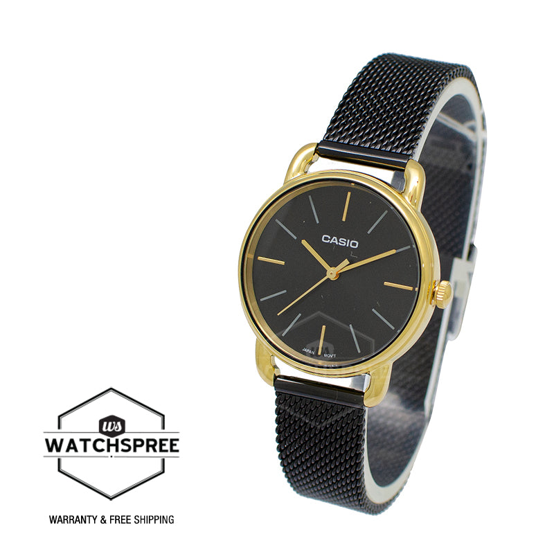 Casio Ladies' Analog Black Ion Plated Stainless Steel Mesh Band Watch LTPE412MGB-1A LTP-E412MGB-1A