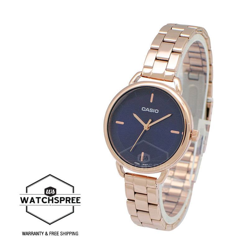 Casio Ladies' Analog Rose Gold Ion Plated Stainless Steel Band Watch LTPE413PG-2A LTP-E413PG-2A