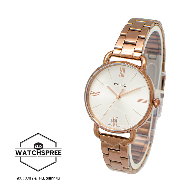 Casio Ladies' Analog Rose Gold Ion Plated Stainless Steel Band Watch LTPE414R-7A LTP-E414R-7A