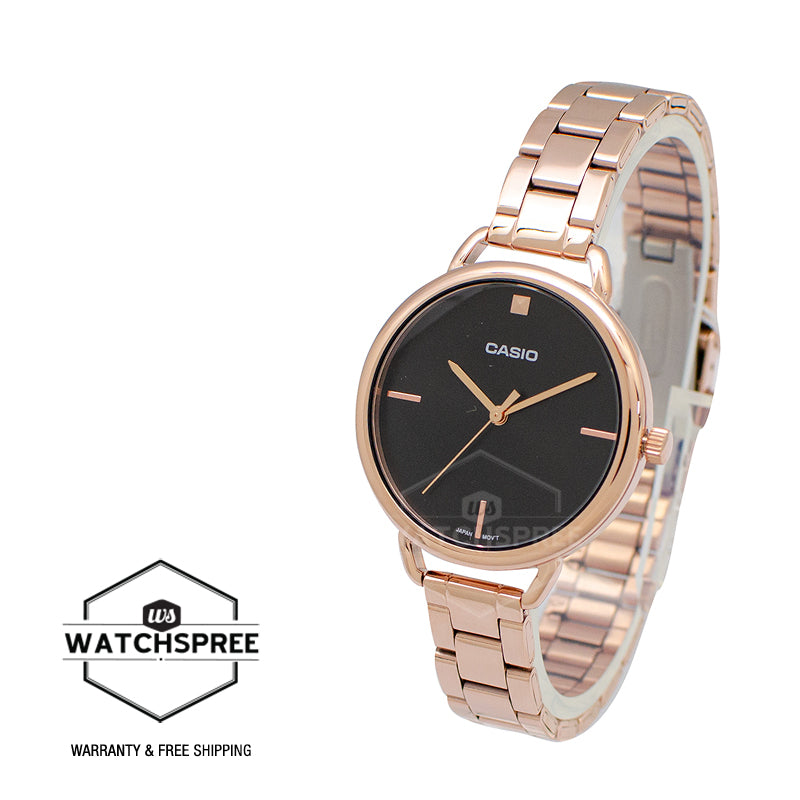 Casio Ladies' Analog Rose Gold Ion Plated Stainless Steel Band Watch LTPE415PG-1C LTP-E415PG-1C