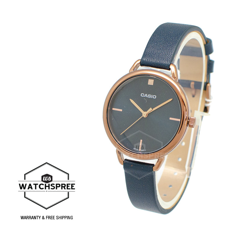 Casio Ladies' Analog Blue Leather Strap Watch LTPE415RL-2C LTP-E415RL-2C