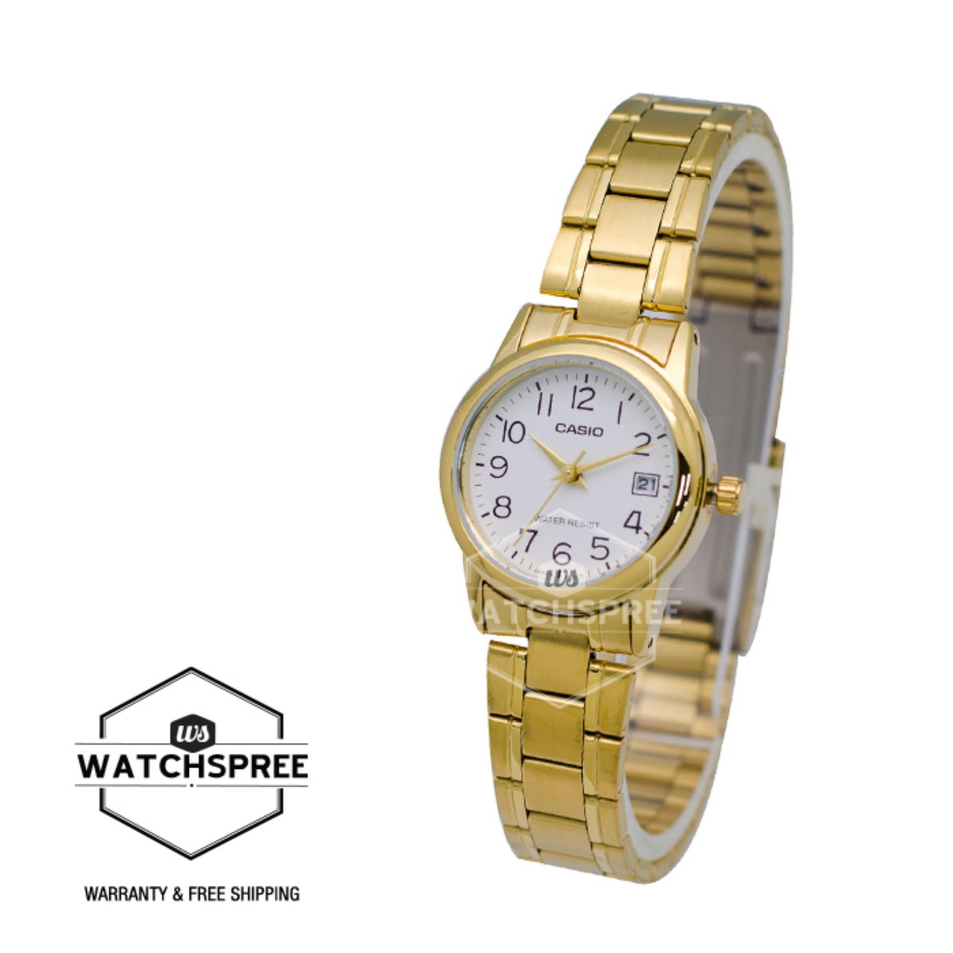 Casio Ladies' Standard Analog Gold Tone Stainless Steel Band Watch LTPV002G-7B2 LTP-V002G-7B2
