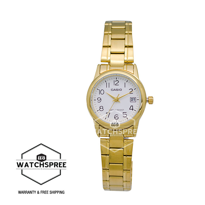 Casio Ladies' Standard Analog Gold Tone Stainless Steel Band Watch LTPV002G-7B2 LTP-V002G-7B2