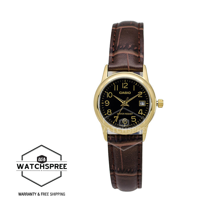 Casio Ladies' Standard Analog Dark Brown Leather Strap Watch LTPV002GL-1B LTP-V002GL-1B