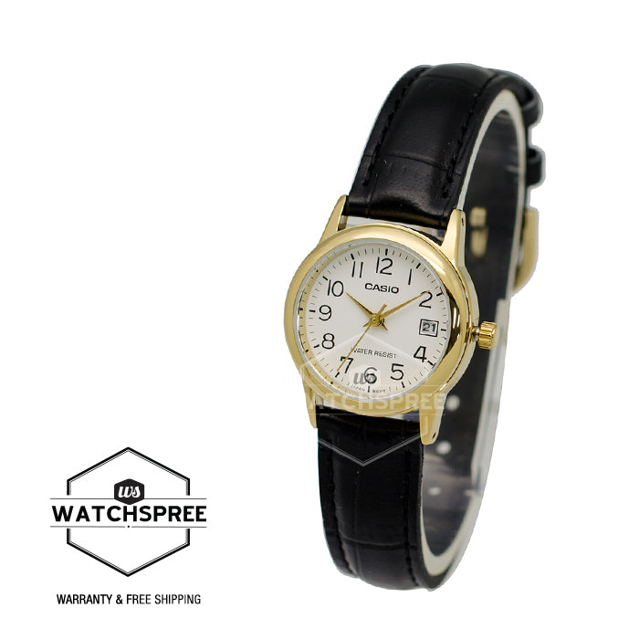 Casio Ladies' Standard Analog Black Leather Strap Watch LTPV002GL-7B2 LTP-V002GL-7B2