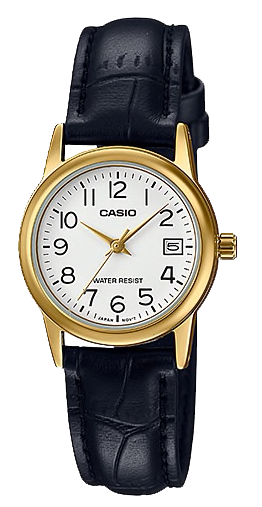 Casio Ladies' Standard Analog Black Leather Strap Watch LTPV002GL-7B2 LTP-V002GL-7B2