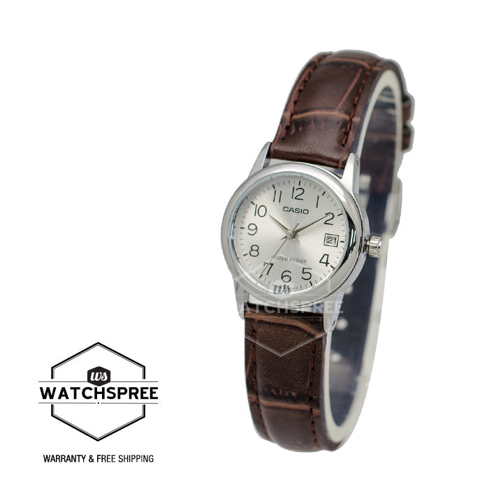 Casio Ladies' Standard Analog Dark Brown Leather Strap Watch LTPV002L-7B2 LTP-V002L-7B2