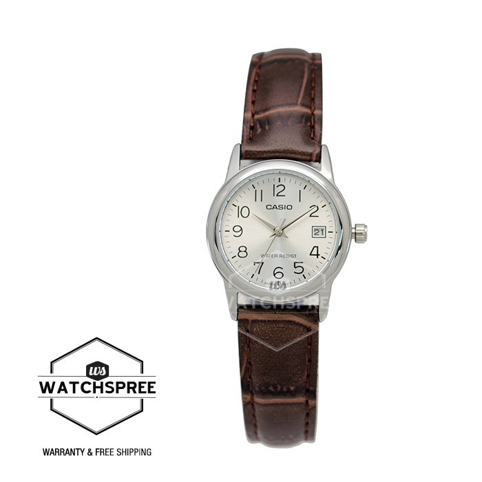 Casio Ladies' Standard Analog Dark Brown Leather Strap Watch LTPV002L-7B2 LTP-V002L-7B2