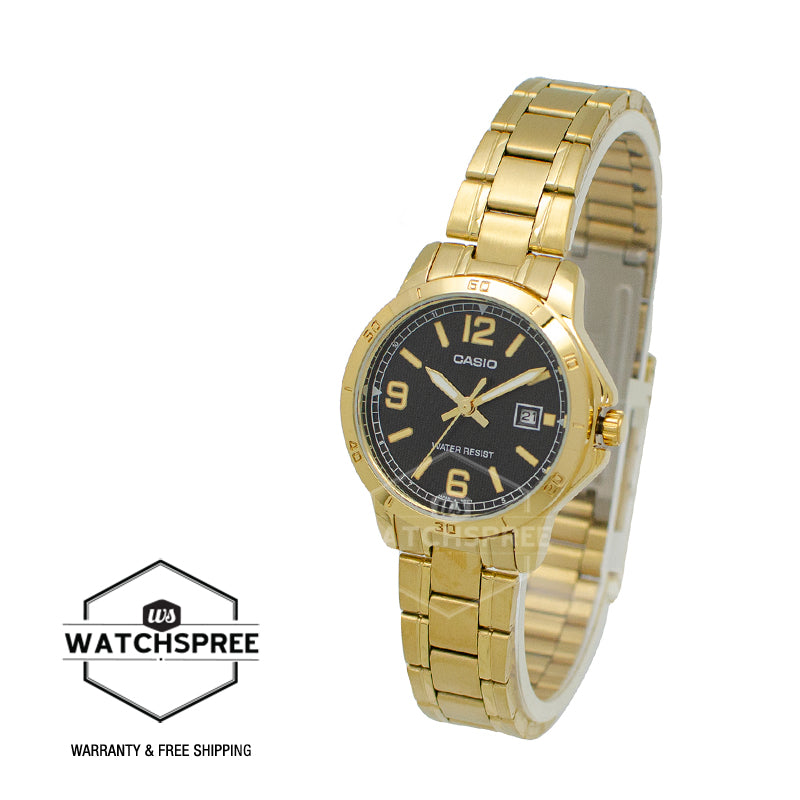 Casio Ladies' Standard Analog Gold Ion Plated Stainless Steel Band Watch LTPV004G-1B LTP-V004G-1B