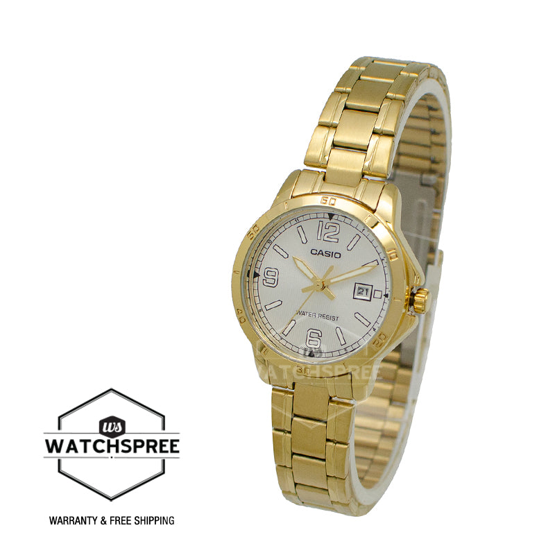 Casio Ladies' Standard Analog Gold Ion Plated Stainless Steel Band Watch LTPV004G-7B2 LTP-V004G-7B2
