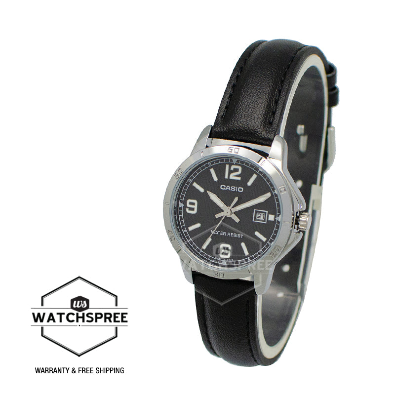Casio Ladies' Standard Analog Black Leather Strap Watch LTPV004L-1B LTP-V004L-1B