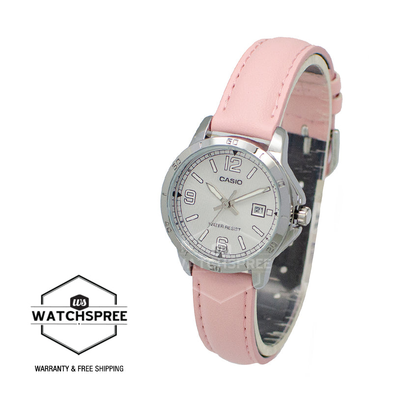Casio Ladies' Standard Analog Pink Leather Strap Watch LTPV004L-4B LTP-V004L-4B
