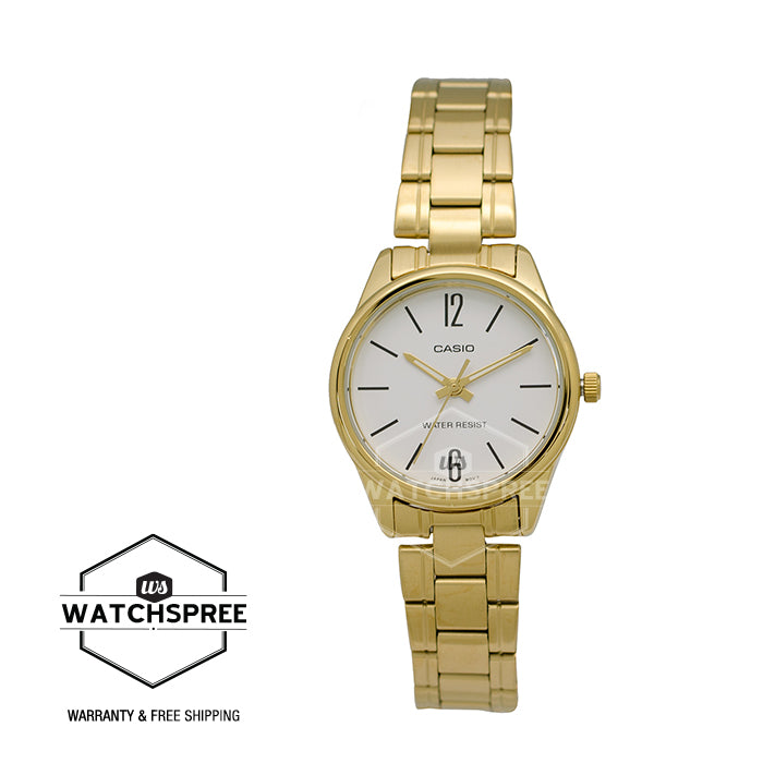 Casio Ladies's Standard Analog Gold Ion Plated Stainless Steel Band Watch LTPV005G-7B LTP-V005G-7B