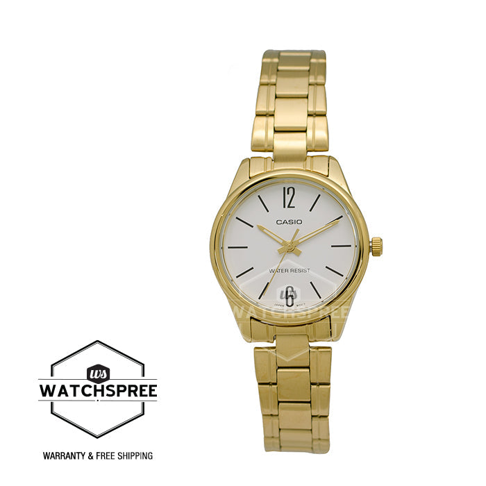 Casio Ladies's Standard Analog Gold Ion Plated Stainless Steel Band Watch LTPV005G-7B LTP-V005G-7B