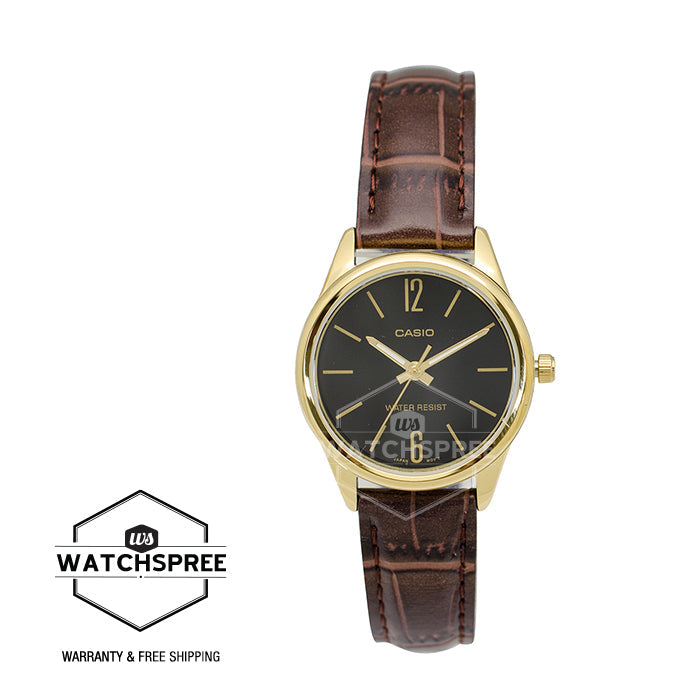 Casio Ladies' Standard Analog Dark Brown Leather Strap Band Watch LTPV005GL-1B LTP-V005GL-1B