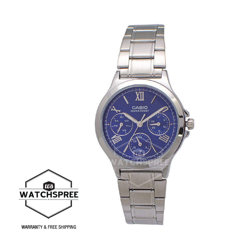 Casio Ladies' Multi-Hands Silver Stainless Steel Band Watch LTPV300D-2A2 LTP-V300D-2A2