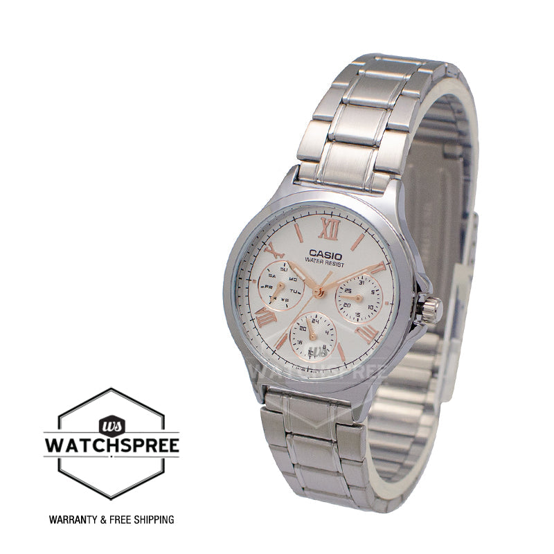 Casio Ladies' Multi-Hands Silver Stainless Steel Band Watch LTPV300D-7A2 LTP-V300D-7A2