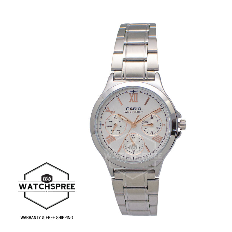 Casio Ladies' Multi-Hands Silver Stainless Steel Band Watch LTPV300D-7A2 LTP-V300D-7A2