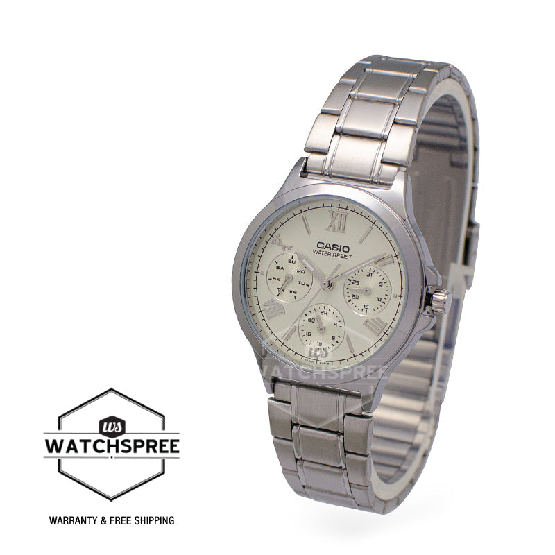 Casio Ladies' Multi-Hands Silver Stainless Steel Band Watch LTPV300D-9A1 LTP-V300D-9A1