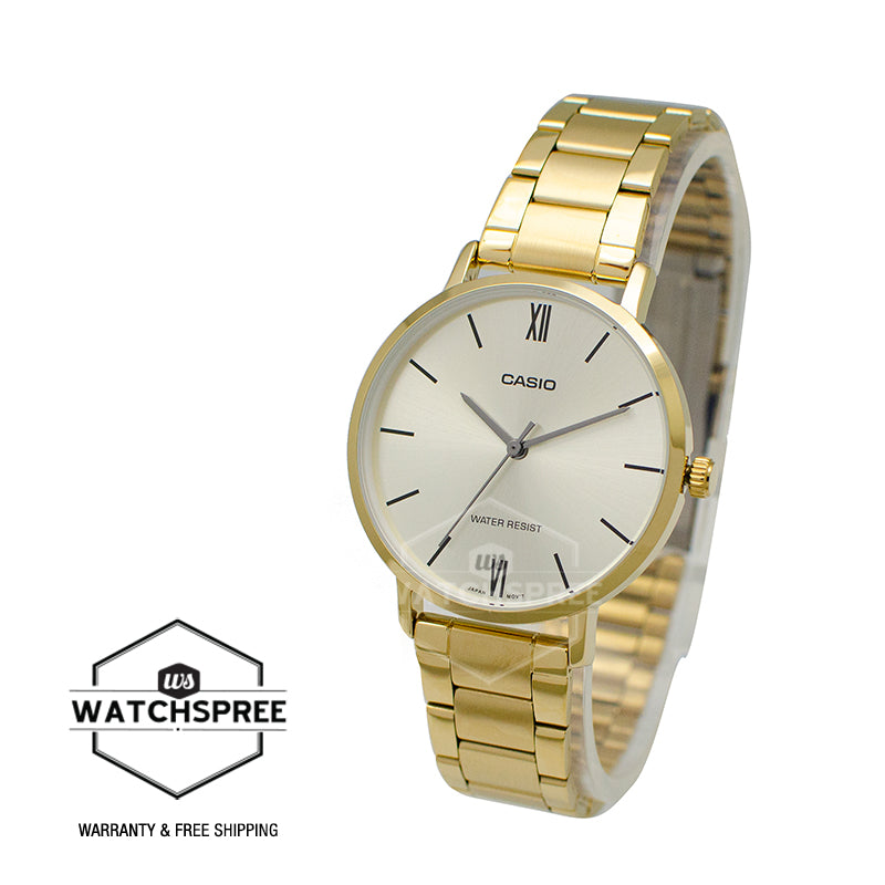 Casio Ladies' Analog Gold Stainless Steel Band Watch LTPVT01G-9B LTP-VT01G-9B