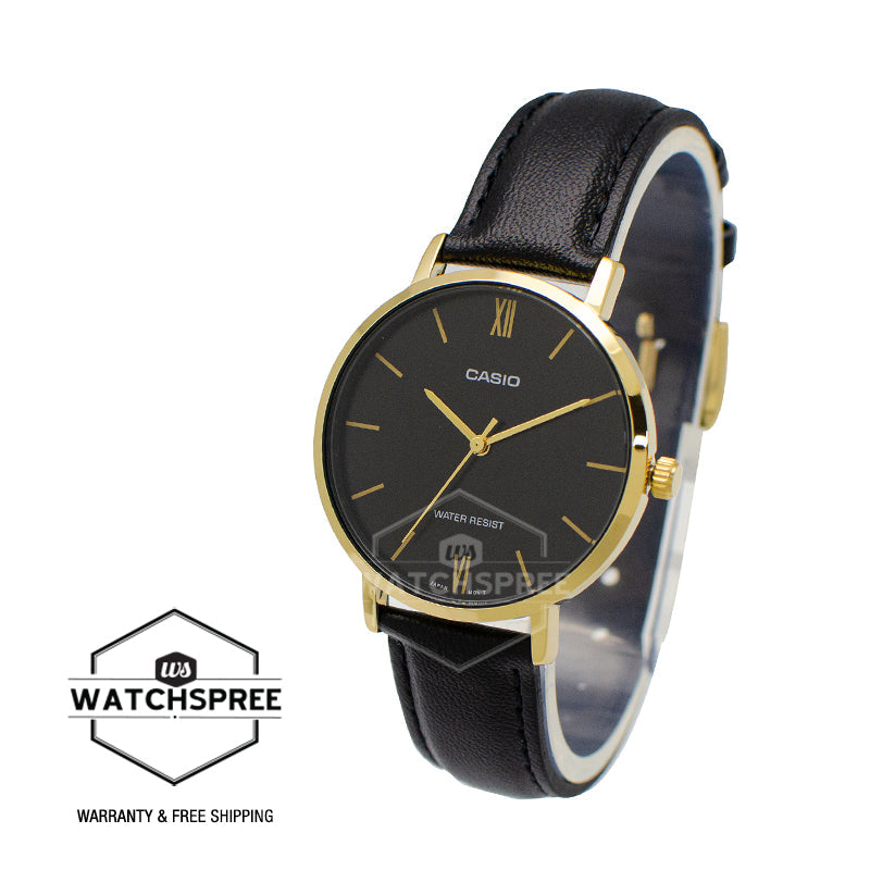 Casio Ladies' Analog Black Leather Strap Watch LTPVT01GL-1B LTP-VT01GL-1B