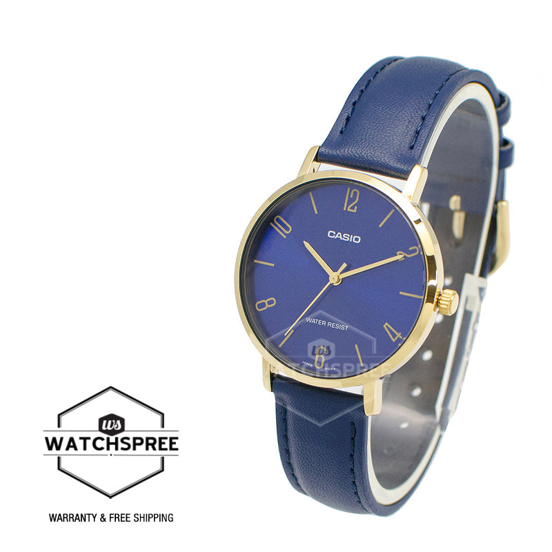 Casio Ladies' Analog Blue Leather Strap Watch LTPVT01GL-2B LTP-VT01GL-2B