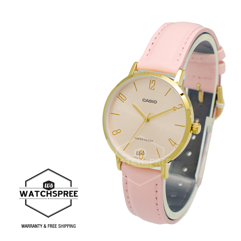 Casio Ladies' Analog Pink Leather Strap Watch LTPVT01GL-4B LTP-VT01GL-4B