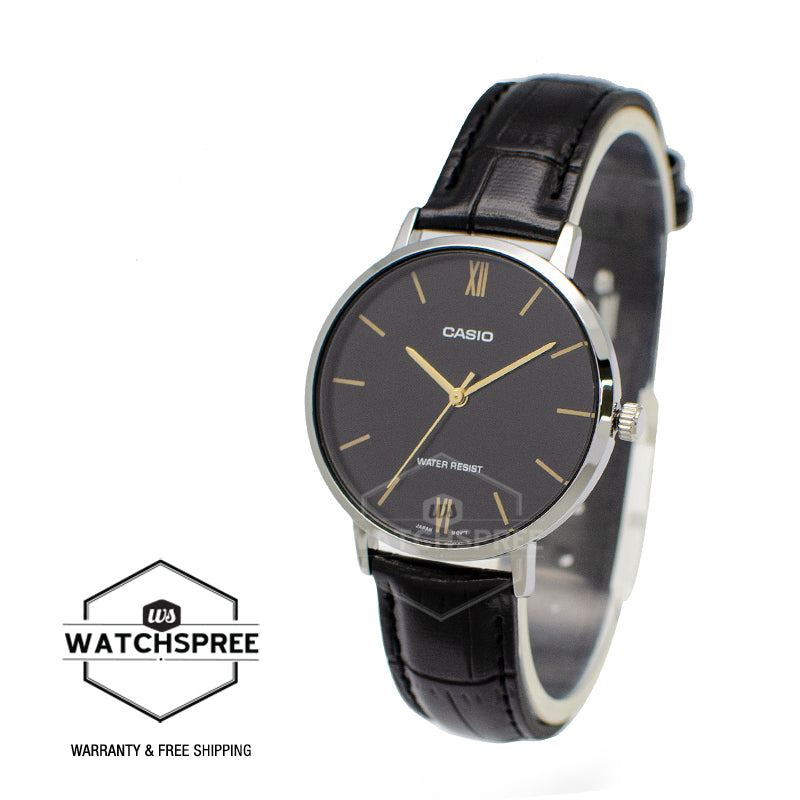 Casio Ladies' Analog Black Leather Band Watch LTPVT01L-1B LTP-VT01L-1B